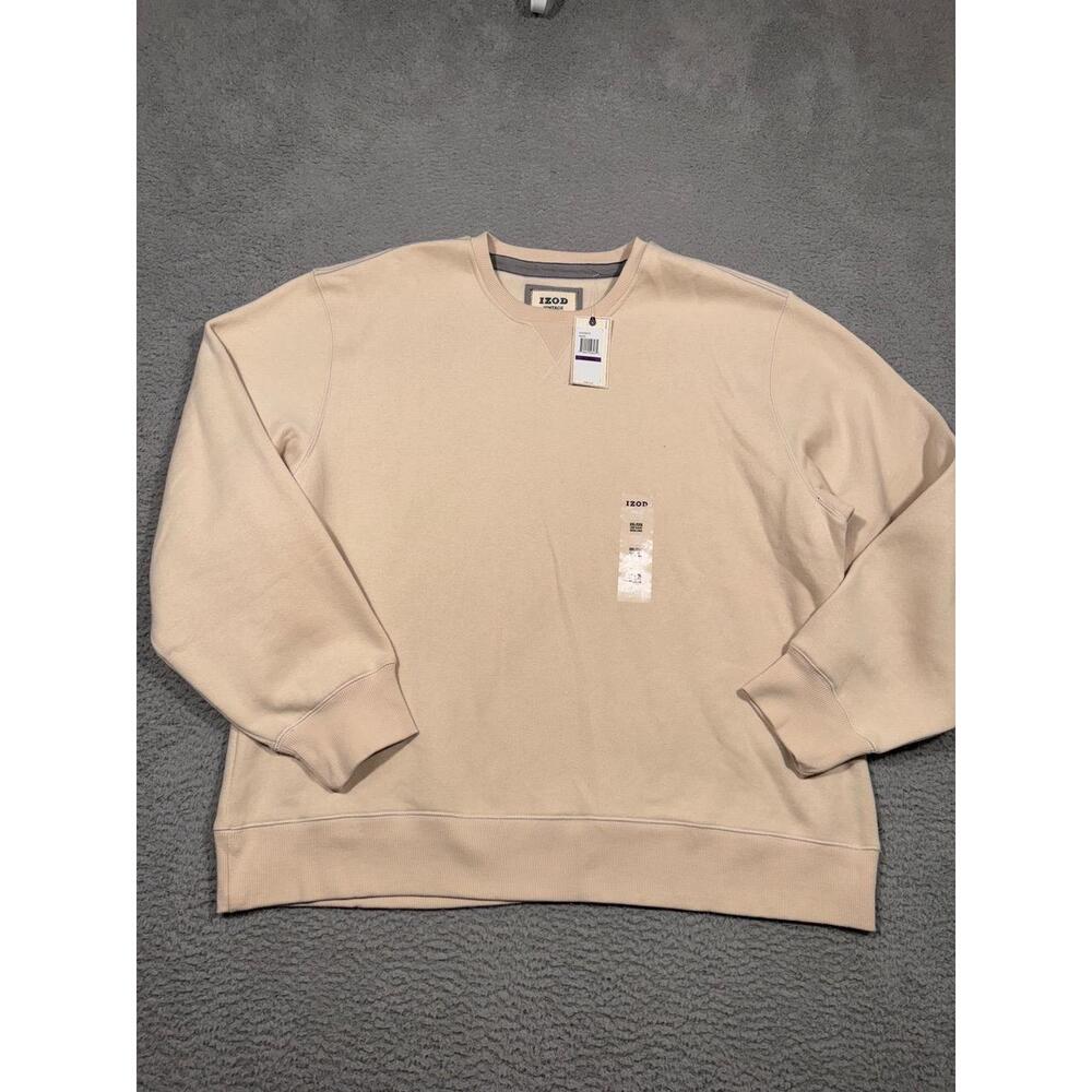 NWT IZOD Sweatshirt Mens 2X Large Beige Classic Crew Neck IZOD Branding Casual